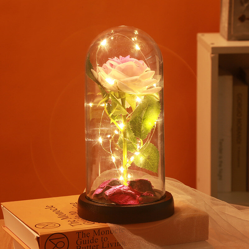 Ночник роза в колбе бело-розовая со светодиодной подсветкой подарок