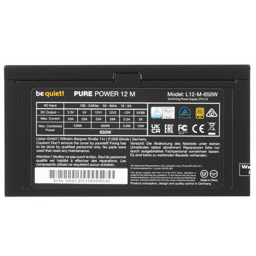 Блок питания be quiet! Pure Power 12 M 650W Gold ATX 3.0 BN342 - фото №6