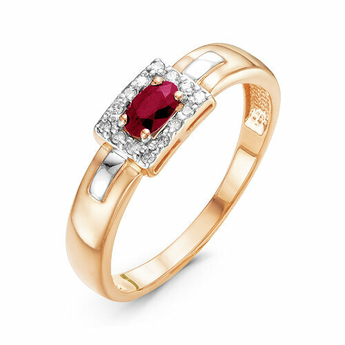 Кольцо Del'ta, красное золото, 585 проба, рубин, бриллиант, размер 17, золотистый кольцо с рубином и бриллиантами из белого золота