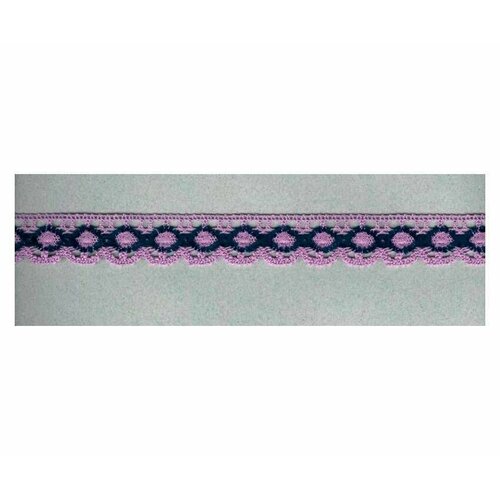 Мерсеризованное хлопковое кружево, 23 мм, цвет сиренево-фиолетовый, 30 метров