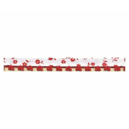 Косая бейка с фестонным краем, 14 мм, цвет белый с красным, 25 метров, 1 упаковка