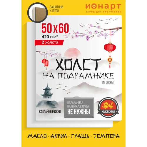 Набор грунтованных холстов на подрамнике ионарт 50х60 см, хлопок 420 г/м2, 2 шт.