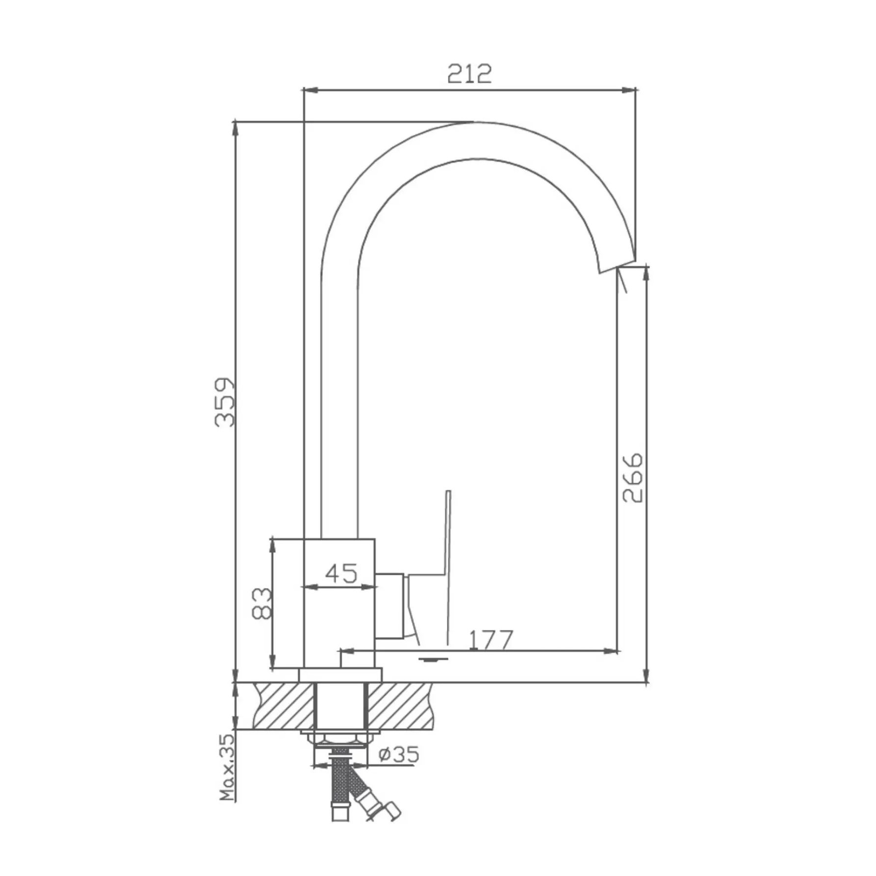 Смеситель для кухни Haiba HB70802 с гайкой, сталь