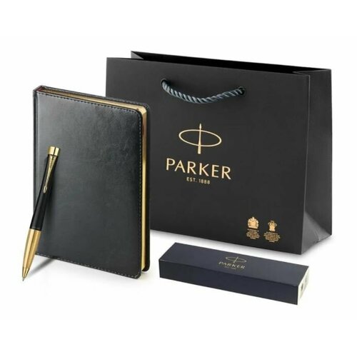 Подарочный набор Parker: ежедневник с золотым срезом страниц и шариковая ручка Parker Urban, поворотный механизм, цвет чернил синий ежедневник подарочный цветочный орнамент недатированный 224 страницы