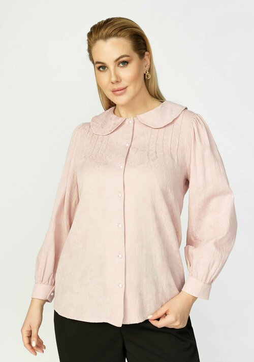 Блуза , классический стиль, длинный рукав, размер 58/60, розовый
