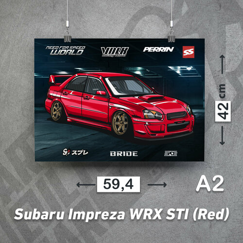 Постер Spray Patrick (Subaru Impreza WRX STI) Красная 59,4x42, A2