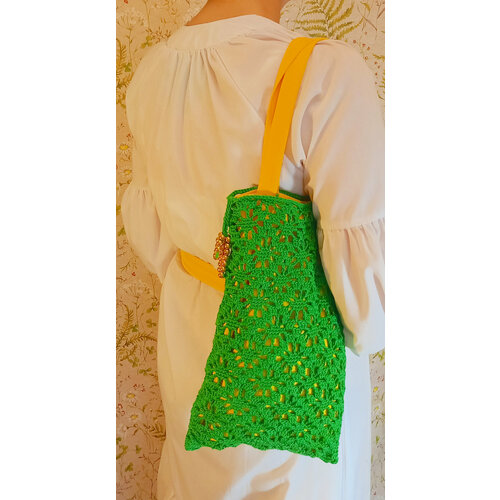 фото Сумка шоппер summer lace, фактура вязаная, зеленый, желтый speranskaya