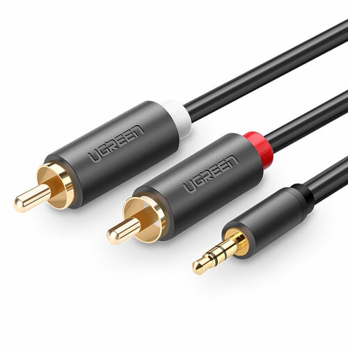 Аудиокабель UGREEN AV102 (10772) 3.5mm Male to 2RCA Male Audio Cable. Длина: 1м. Цвет: серый hot rca cable 3 5mm jack stereo audio cable female to 2rca male socket to headphone 3 5 aux y adapter for dvd amplifiers