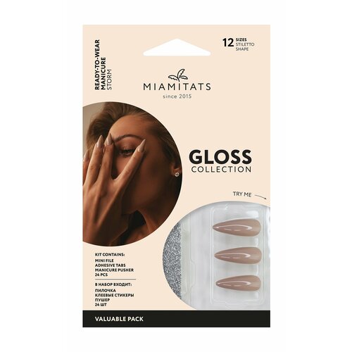 фото Набор накладных глянцевых ногтей формы стилет / miamitats gloss collection ready-to-wear manicure storm