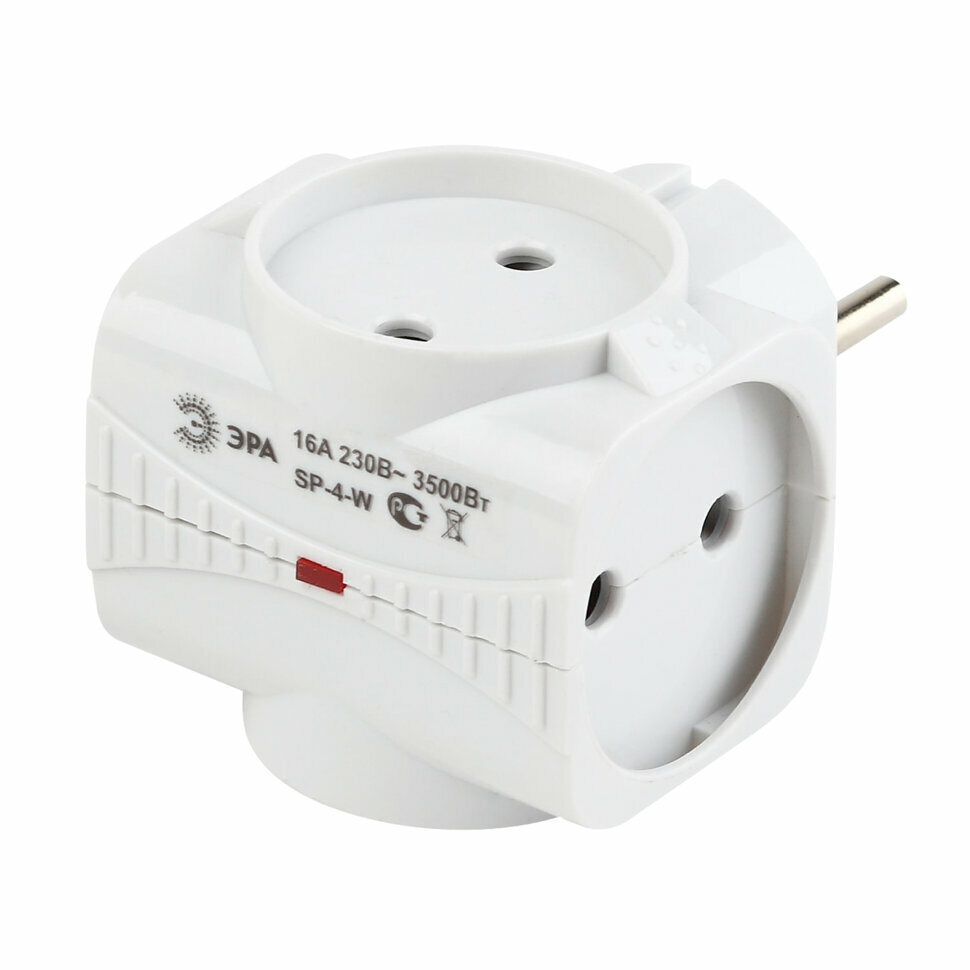 Сетевой тройник ЭРА 4 розетки без заземления без шторок белый SP-4-W 512049