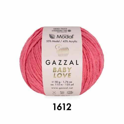 Пряжа Gazzal Baby Love коралловый (1612), 55%модал/45%акрил, 115м, 50г, 2шт