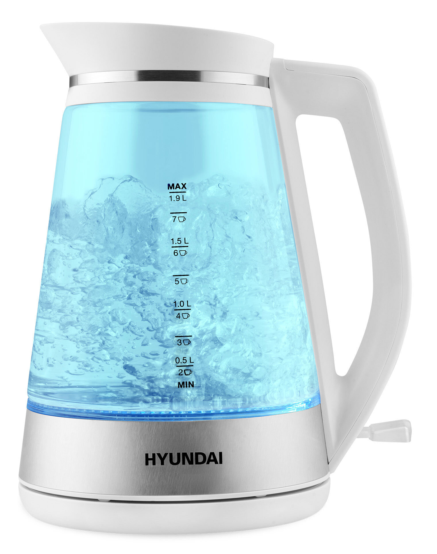 Чайник электрический Hyundai HYK-G3037 белый/прозрачный, стекло - фото №6