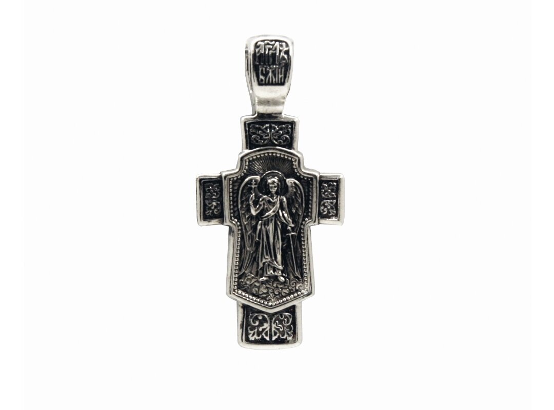 Крестик Малахит Ангел Хранитель, серебро, 925 проба, чернение