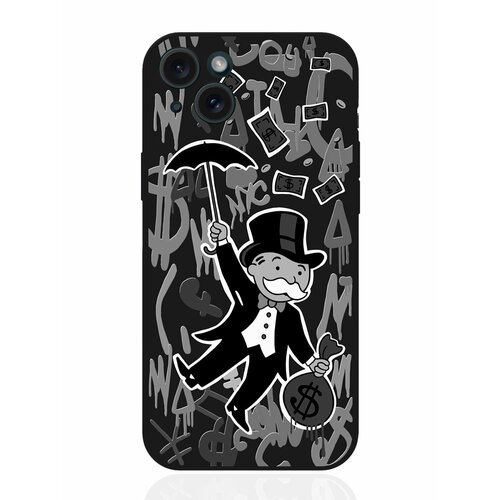 Чехол для смартфона iPhone 15 Plus черный силиконовый Monopoly Black Edition/ Монополия