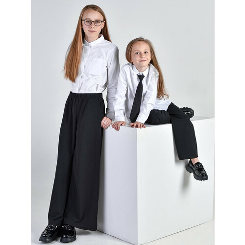 фото Школьные брюки палаццо zavi, повседневный стиль, пояс на резинке, карманы, размер 116/122, черный