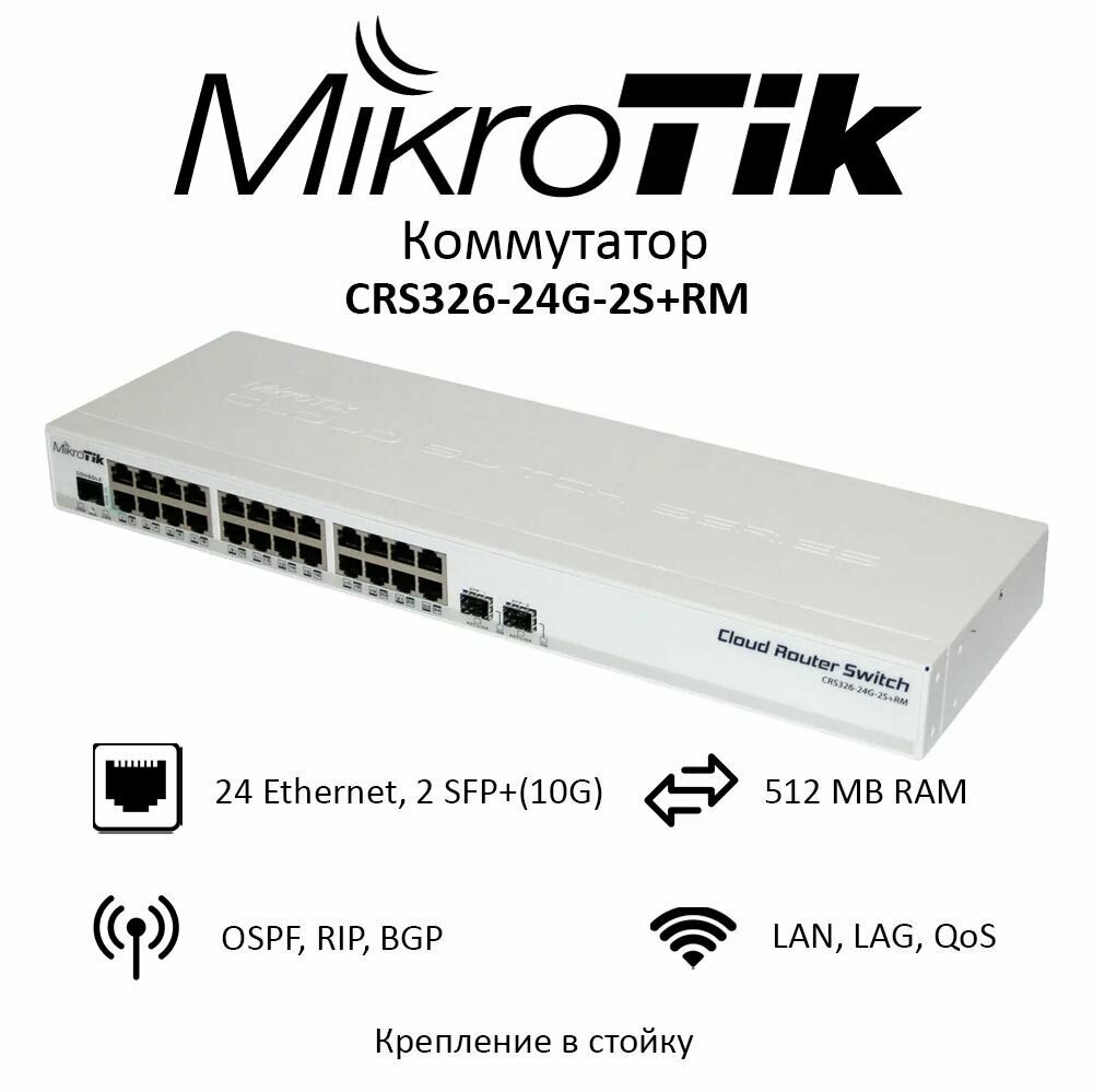 Коммутатор MikroTik CRS326-24G-2S+RM/ SFP+/ LAN/ в стойку