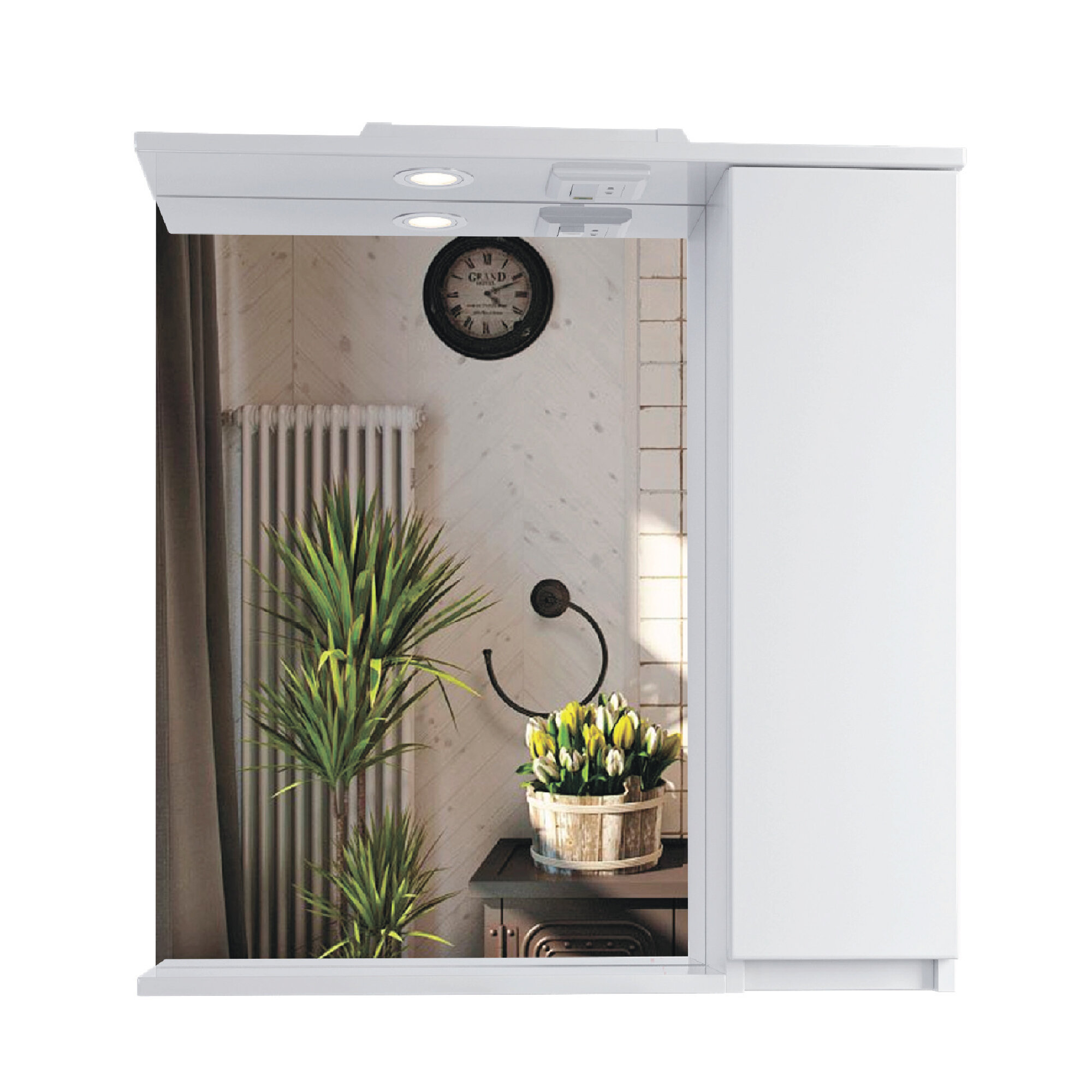 фото Зеркальный шкаф подвесной SanStar Квадро 70 для ванной комнаты белый