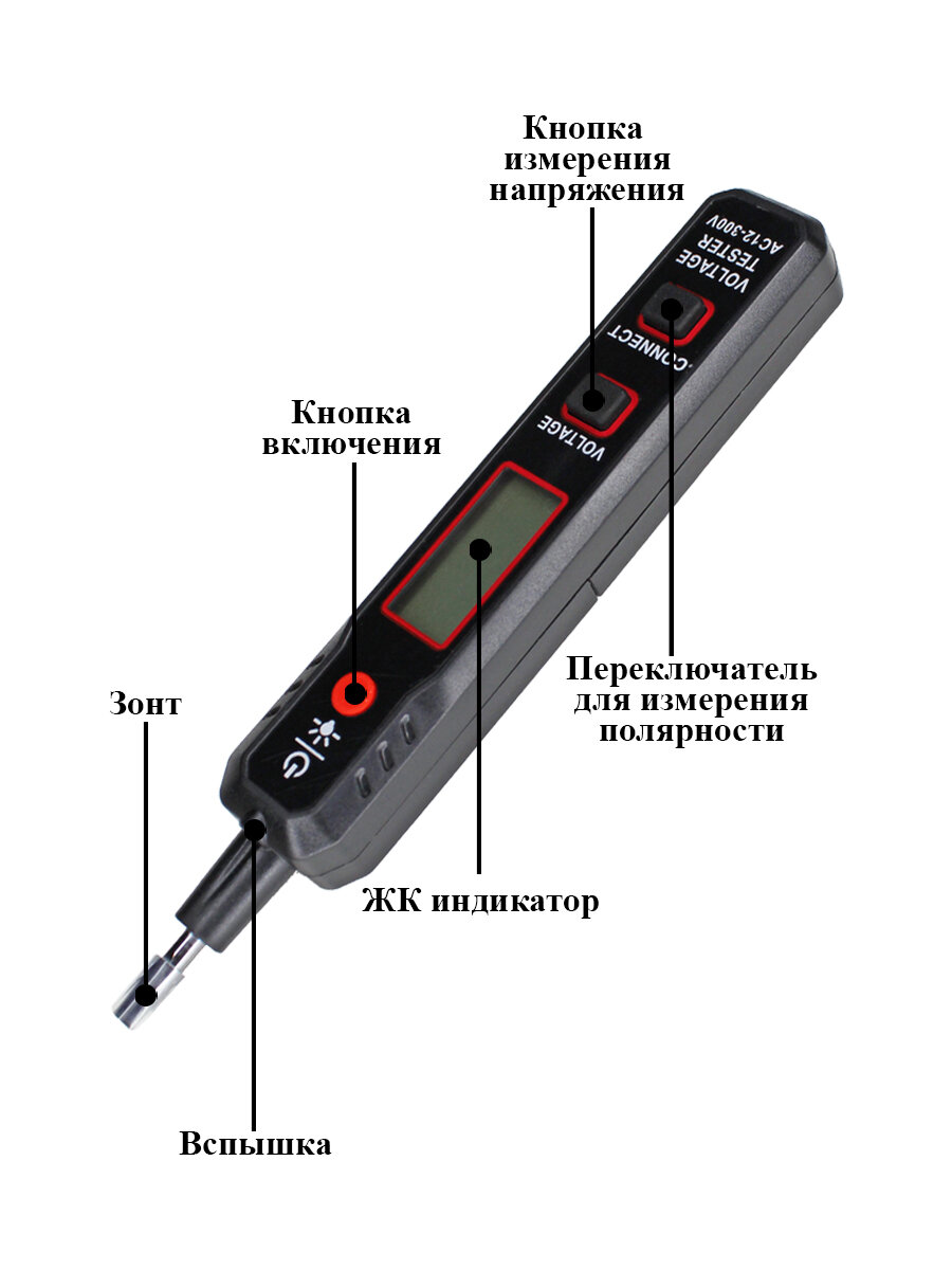 Бесконтактный детектор напряжения с ЖК дисплеем, 12В – 300В, HT89, Habotest - фотография № 2