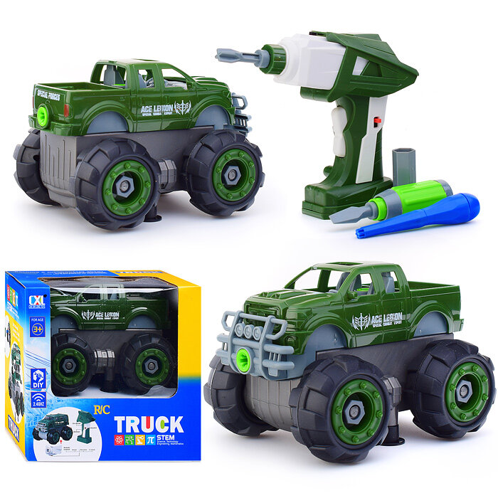 фото Конструктор пластиковый детский с шуруповертом-пультом управления Oubaoloon CXL700-14B "Машина" с отверткой, в коробке