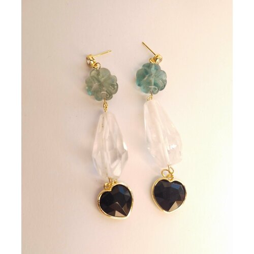 Серьги с подвесками , зеленый, черный