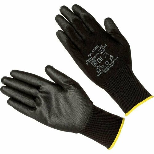 перчатки защитные трикотажные нейлоновые с полиуретановым покрытием черные размер 10 xl 971989 Перчатки защитные трикотажные нейлоновые с полиуретановым покрытием черные (размер 8, M), 971987