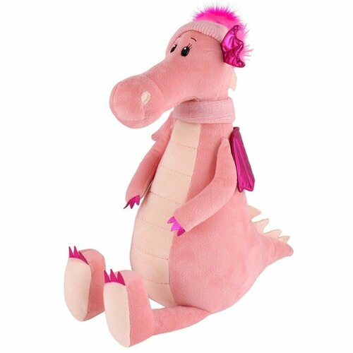 Maxitoys Luxury Мягкая игрушка «Дракон Эмма», розовая шапка с помпоном, 30 см