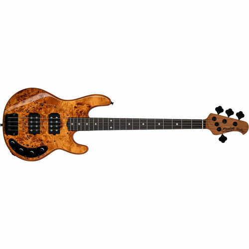 бас гитара sterling by musicman stingray hh poplar burl top trans black STERLING RAY34HHPB-AM-R2 бас-гитара StingRay HH in Amber with Poplar Burl Top