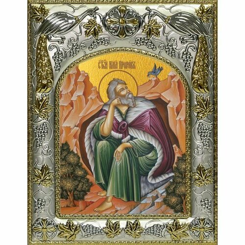 Икона Илия (Илья) пророк 14x18 в серебряном окладе, арт вк-5602
