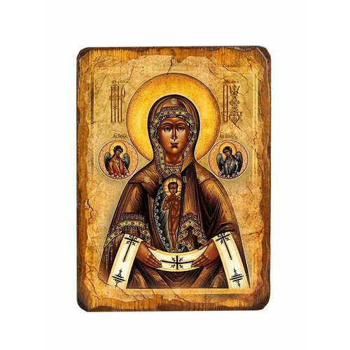 Икона под старину на состаренном дереве Пресвятая Богородица Помощница в родах 17 х 13 см икона помощница в родах размер иконы 10x13