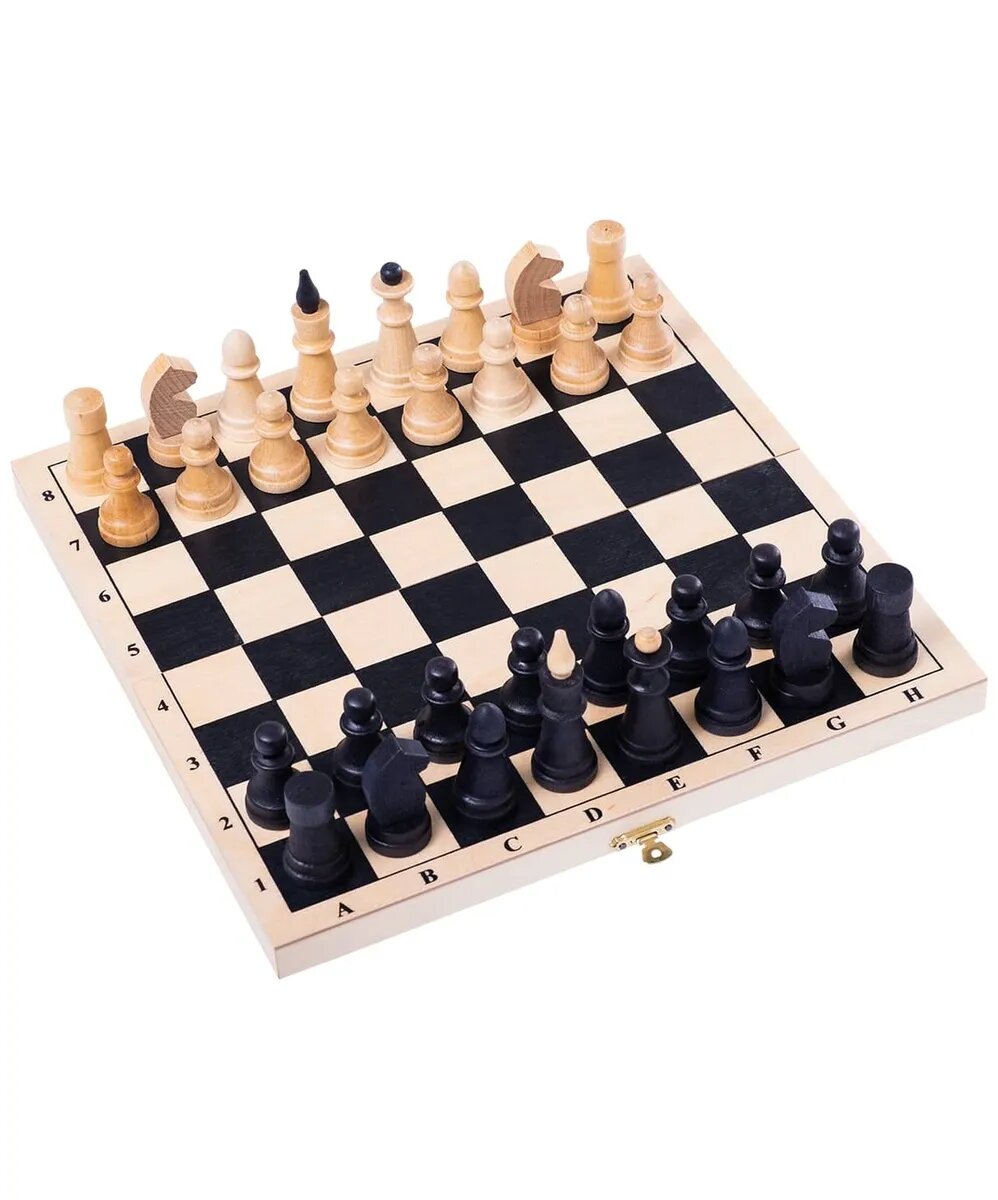 Шахматы деревянные обиходные "Объедовские" с дорожной деревянной доской "Классика" (290*145*40)