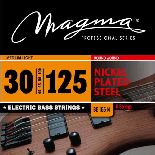 Magma Strings BE166N - Струны для 6-струнной бас-гитары 30-125, Серия: Nickel Plated Steel, Калибр: 30-45-65-80-100-125, Обмотка: круглая, никелирован