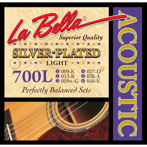 la bella 680 3 4 струны для скрипки Струны для акустической гитары La Bella Silver-Plated 700L Light (6 шт)