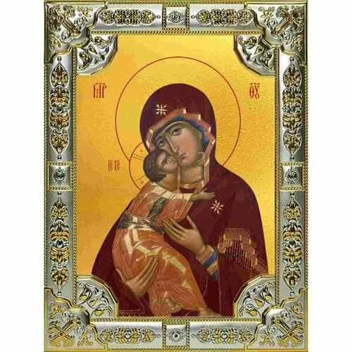 Икона Богоматерь Владимирская серебро 18 х 24 со стразами, арт вк-2863