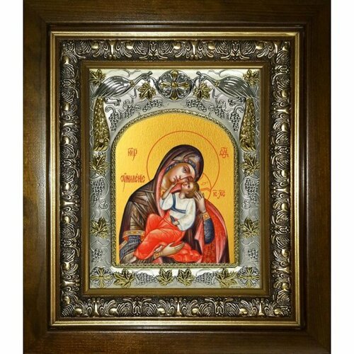 Икона Божья Матерь Умиление, 14x18 см, в деревянном киоте 20х24 см, арт вк-5196