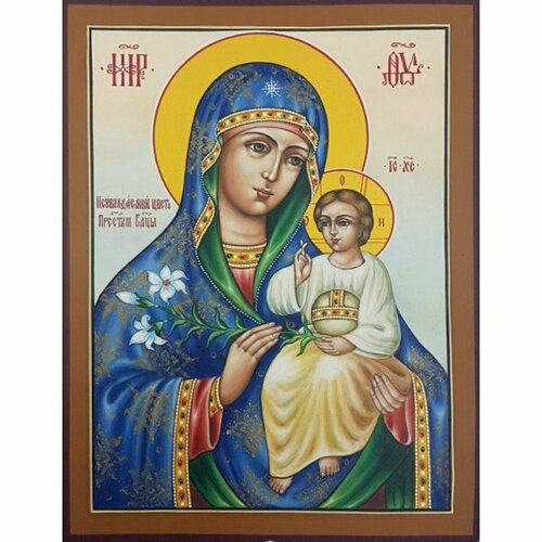 Икона Божией Матери Неувядаемый Цвет 13 на 17 см рукописная, арт ИРГ-568