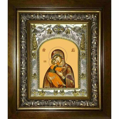 Икона Владимирская Божья Матерь, 14x18 см, в деревянном киоте 20х24 см, арт вк-2756