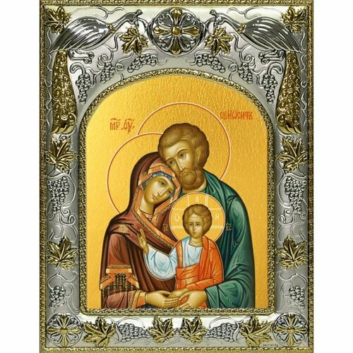 Икона Святое Семейство 14x18 в серебряном окладе, арт вк-5578 икона святое семейство в серебряном окладе арт дв 448