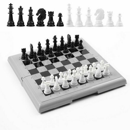 Шахматы 21 x 21 см, доска и фигуры пластик, король h-3.5 см, d-1.3 см, серые