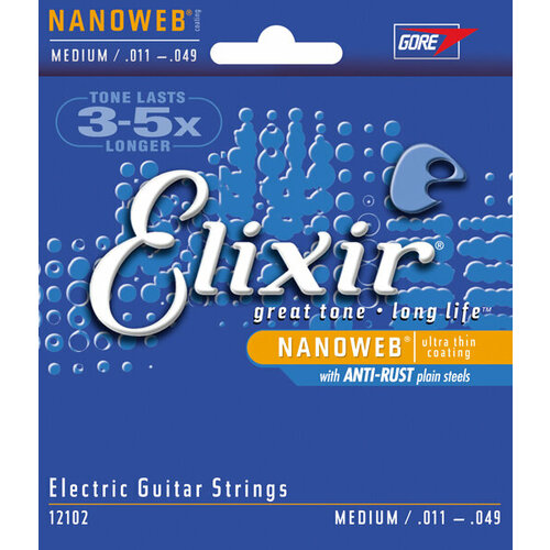 Elixir 12102 NANOWEB Комплект струн для электрогитары, 11-49