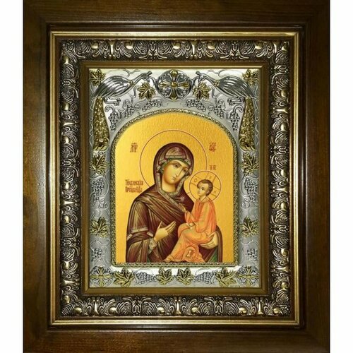Икона Божьей Матери Тихвинская, 14x18 см, в деревянном киоте 20х24 см, арт вк-3059