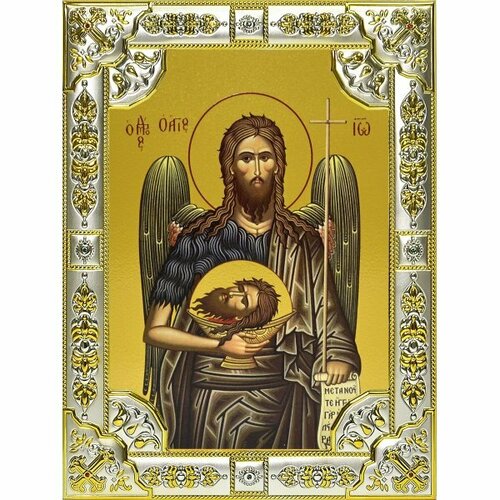 Икона Иоанн Креститель 18х24 см в серебряном окладе, арт вк-932 икона платон священномученик со стразами 18х24 см в серебряном окладе арт вк 902