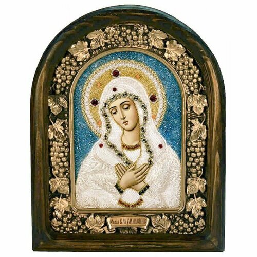Икона Божией Матери Умиление бисер жемчуг ткань, арт ДИ-373