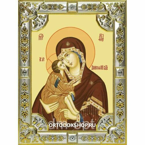 Икона Богоматерь Донская серебро 18 х 24 со стразами, арт вк-2804