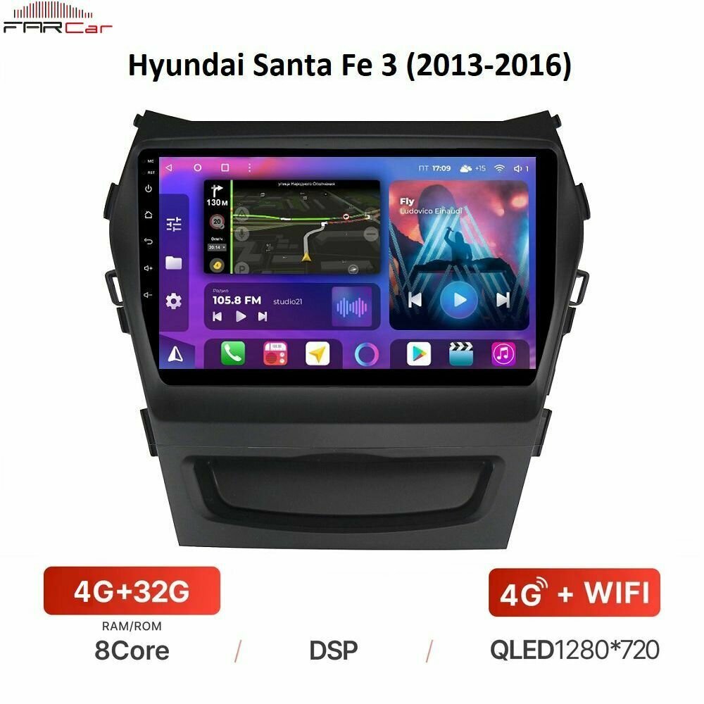 Автомагнитола FarCar для Hyundai Santa Fe 3 (2013-2016) на Android 12