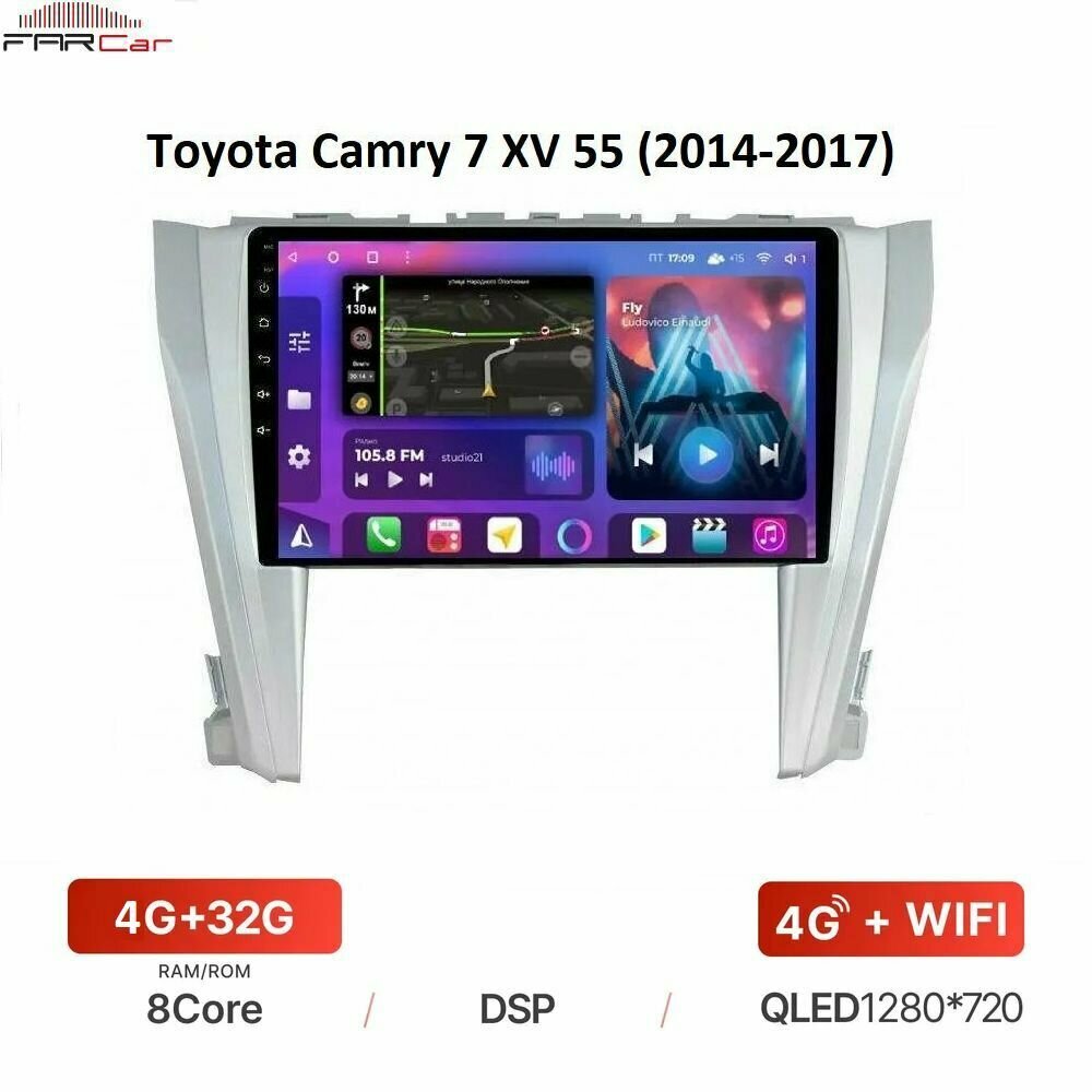 Автомагнитола FarCar для Toyota Camry 7 XV 55 (2014-2017) на Android 12