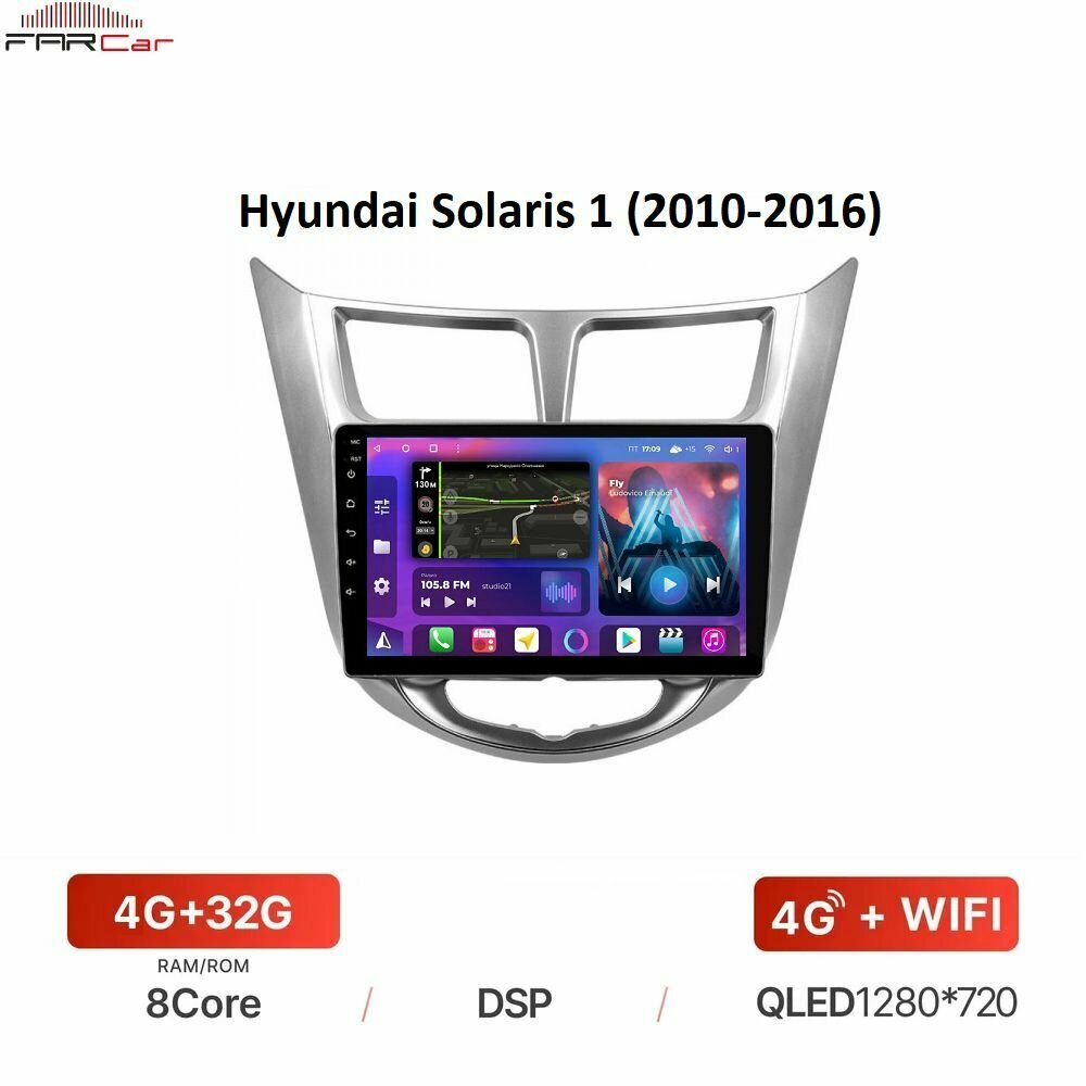 Автомагнитола FarCar для Hyundai Solaris 1 (2010-2016) на Android 12