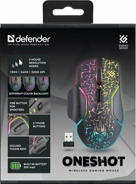 Мышь беспроводная игровая Defender Oneshot GM-067 черный