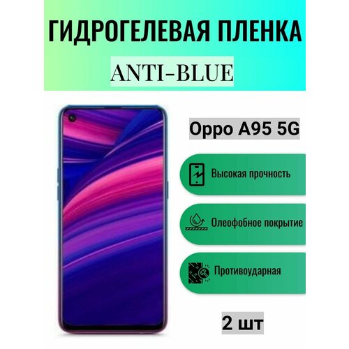 Комплект Anti-Blue 2 шт. Гидрогелевая защитная пленка на экран телефона Oppo A95 5G / Гидрогелевая пленка для оппо а95 5г комплект anti blue 2 шт гидрогелевая защитная пленка на экран телефона oppo a53s 5g гидрогелевая пленка для оппо а53с 5г