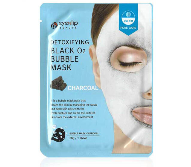 Eyenlip beauty Маска тканевая для лица Detoxifying Black O2 Bubble Mask Charcoal, 20 гр/