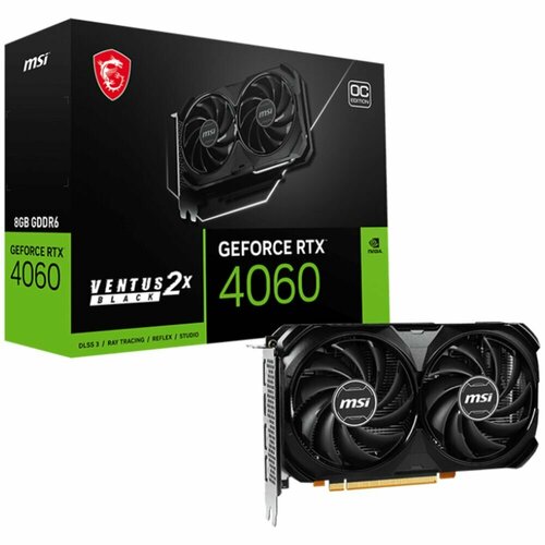 Видеокарта PCI-E MSI nVidia GeForce RTX 4060 Ventus 2X Black 8G OC 8192Mb GDDR6 RTX 4060 Ventus 2X Black 8G OC Ret 5448800₽